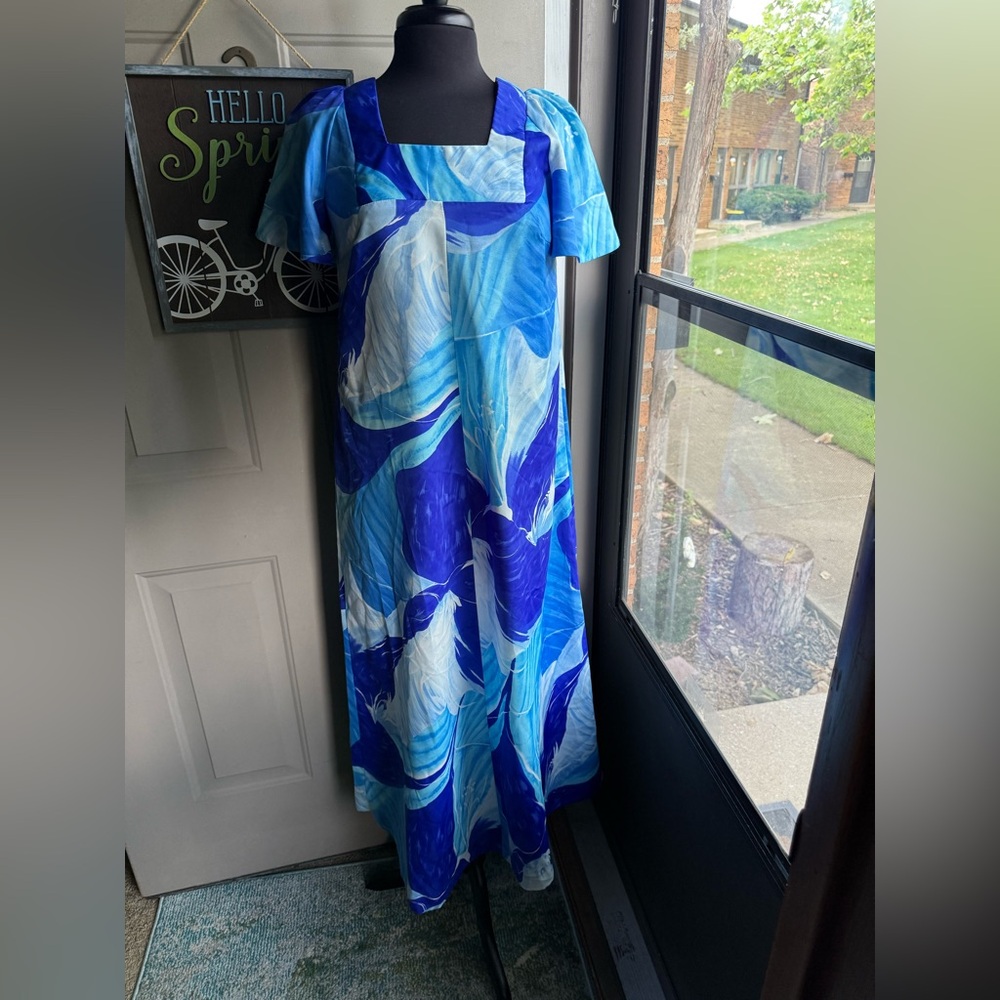 Vintage Liberty House Tropicana Hawaiian blue maxi dress, size 10